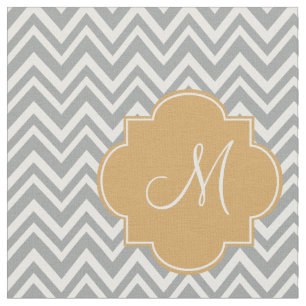 Monogram Grey and White Chevron Pattern with Gold Fabric