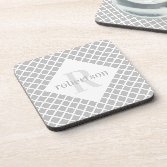 Monogram Grey and White Modern Pattern Coaster (Left Side)