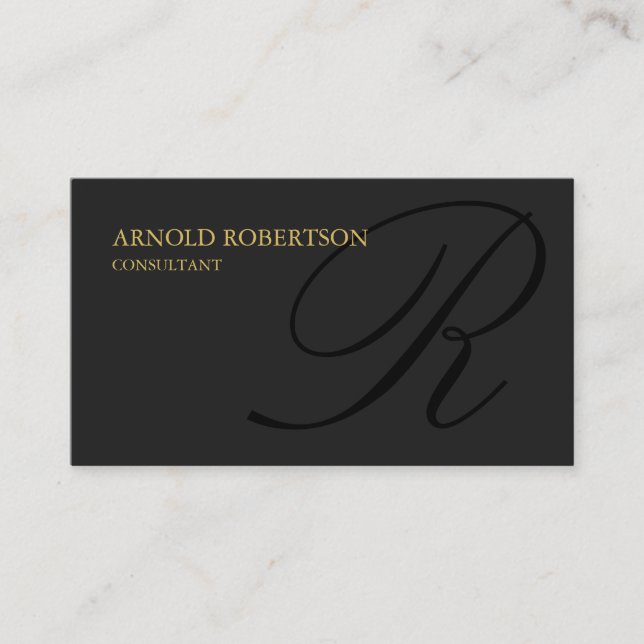 Monogram Grey Black Gold Consultant Business Card (Front)