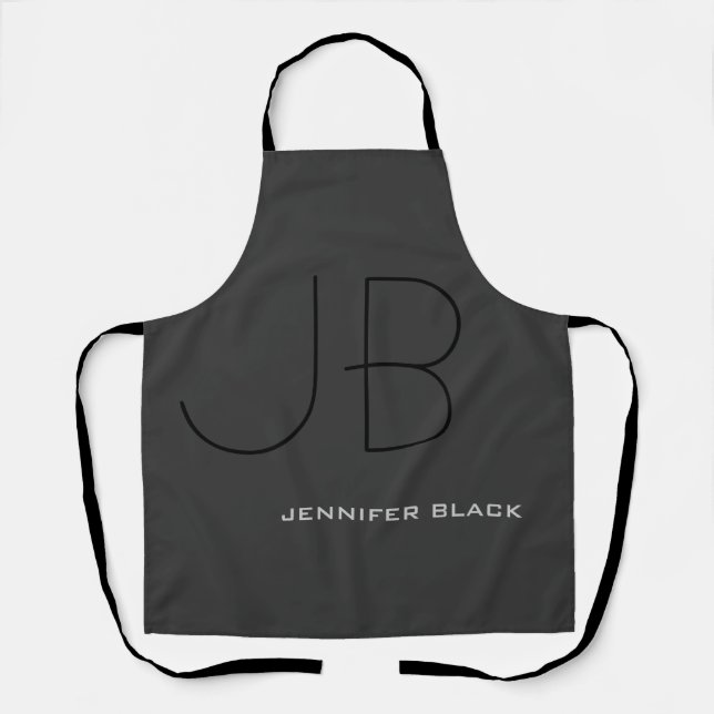 Monogram Grey Black Modern Initial Letters Name Apron (Front)