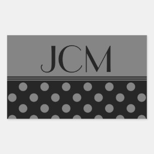 Monogram Grey/Black Polka Dot Rectangular Sticker