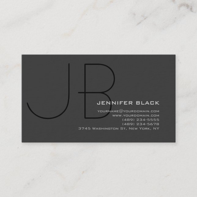 Monogram Grey Black Ultra-Thick Business Card (Front)
