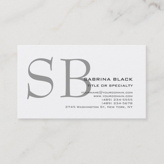 Monogram Grey Black White Consultant Business Card (Front)