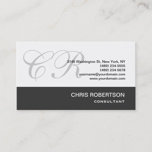 Monogram Grey Black White Consultant Business Card (Front)