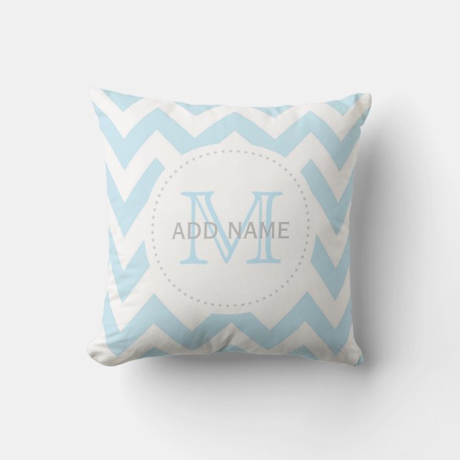 Monogram Grey Blue Chevron Baby Boy Pillow (Front)