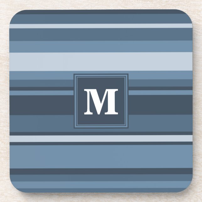 Monogram grey-blue stripes coaster (Front)