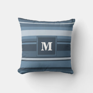 Monogram grey-blue stripes cushion