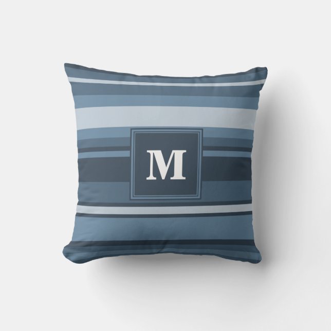 Monogram grey-blue stripes cushion (Front)