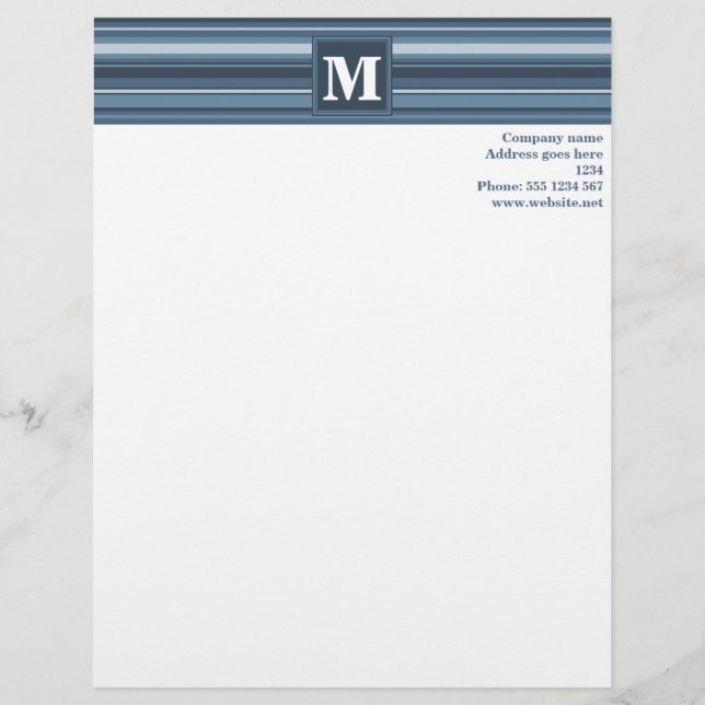 Monogram grey-blue stripes customized letterhead (Front)