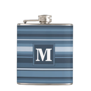Monogram grey-blue stripes hip flask