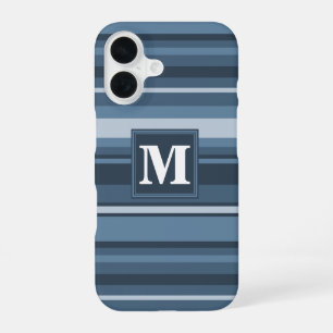 Monogram grey-blue stripes iPhone 16 case
