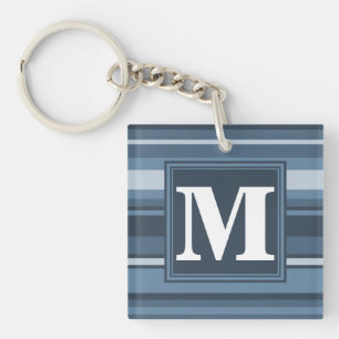 Monogram grey-blue stripes key ring