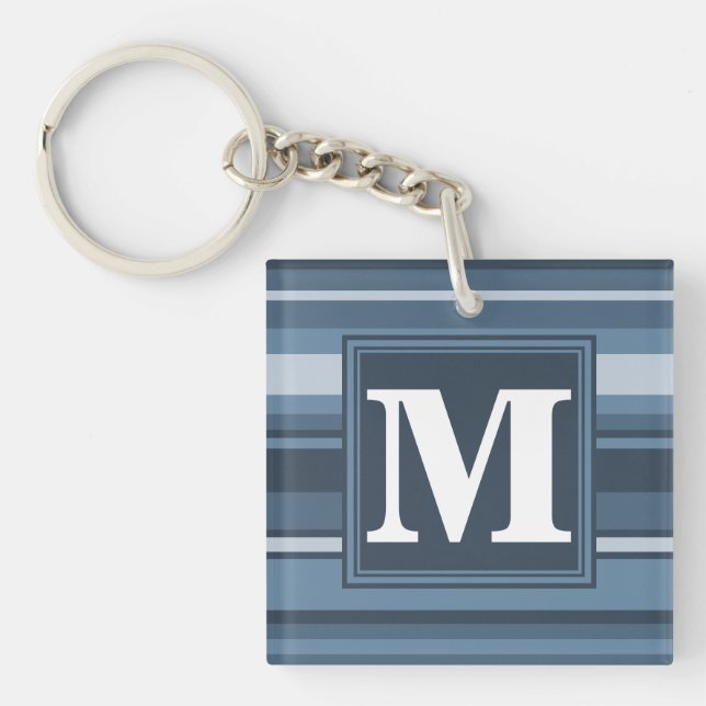 Monogram grey-blue stripes key ring (Front)