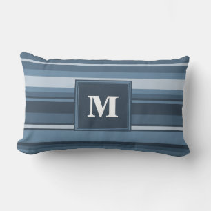 Monogram grey-blue stripes lumbar cushion