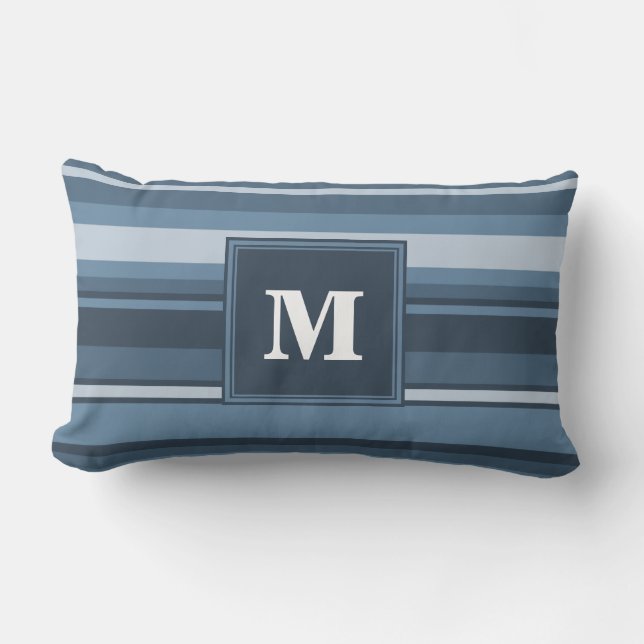 Monogram grey-blue stripes lumbar cushion (Front)