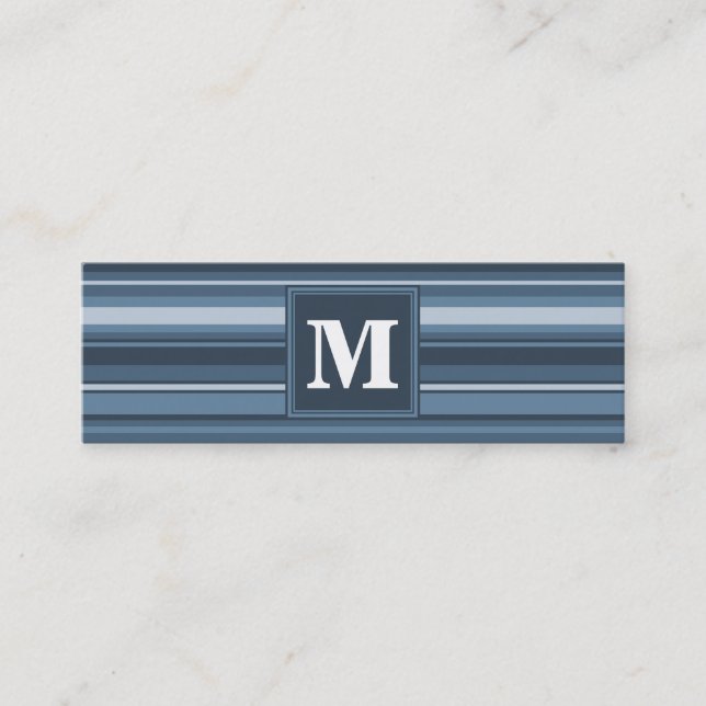 Monogram grey-blue stripes mini business card (Front)