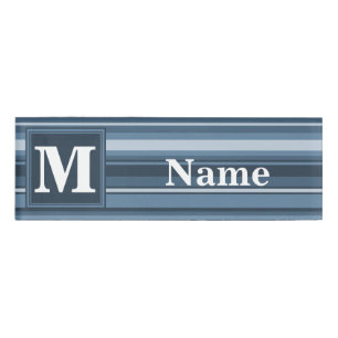 Monogram grey-blue stripes name tag