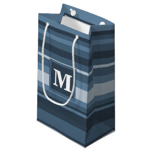 Monogram grey-blue stripes small gift bag