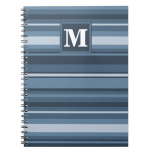 Monogram grey-blue stripes spiral notebook
