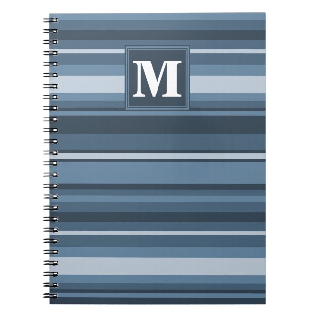 Monogram grey-blue stripes spiral notebook (Front)