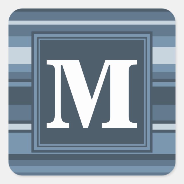 Monogram grey-blue stripes square sticker (Front)