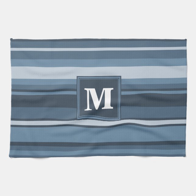 Monogram grey-blue stripes tea towel (Horizontal)