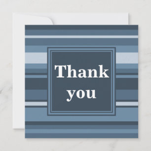 Monogram grey-blue stripes thank you card
