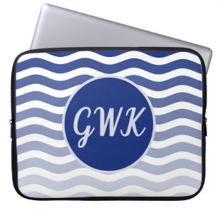 Monogram Grey Blue Wave Pattern Electronics Bag