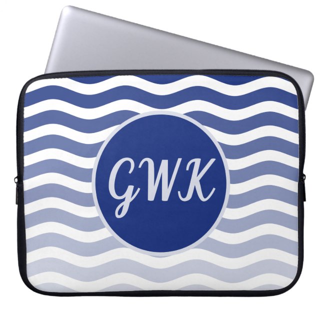 Monogram Grey Blue Wave Pattern Electronics Bag (Front)