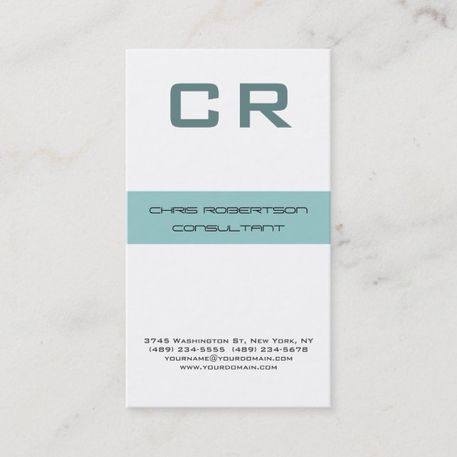 Monogram Grey Blue White Attractive Business Card (Front)