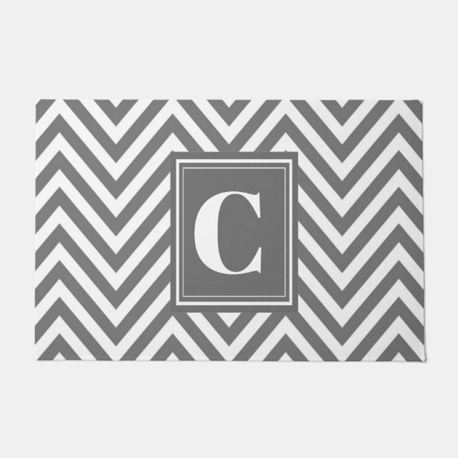 Monogram Grey Chevron Doormat (Front)