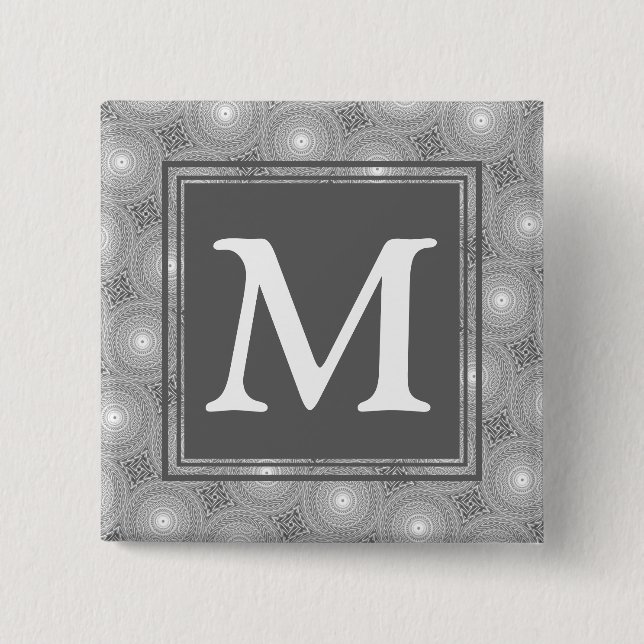 Monogram grey circles pattern 15 cm square badge (Front)