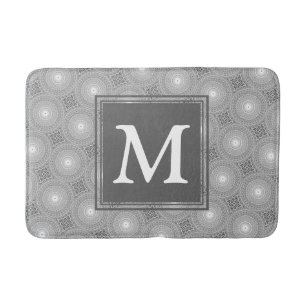 Monogram grey circles pattern bath mat