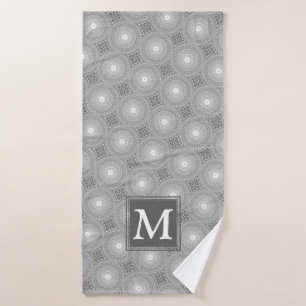 Monogram grey circles pattern bath towel