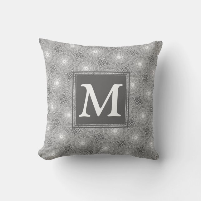 Monogram grey circles pattern cushion (Front)