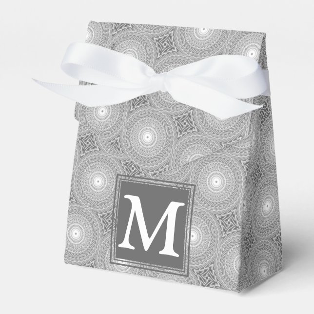 Monogram grey circles pattern favour box (Front Side)