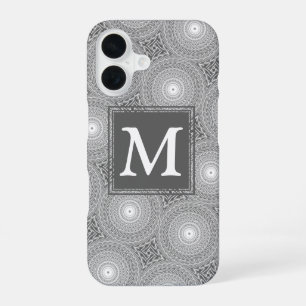 Monogram grey circles pattern iPhone 16 case