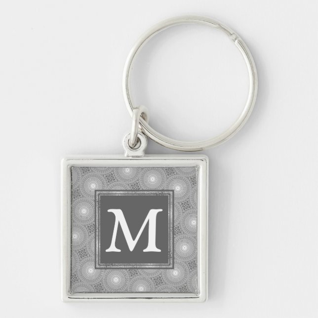 Monogram grey circles pattern key ring (Front)