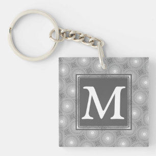 Monogram grey circles pattern key ring