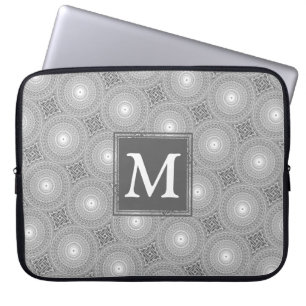 Monogram grey circles pattern laptop sleeve