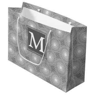 Monogram grey circles pattern large gift bag