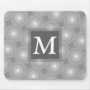 Monogram grey circles pattern mouse pad