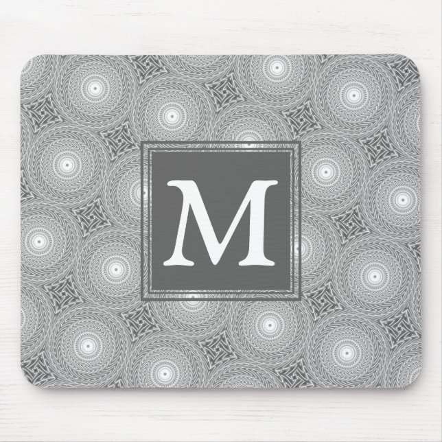 Monogram grey circles pattern mouse pad (Front)