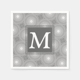 Monogram grey circles pattern napkin