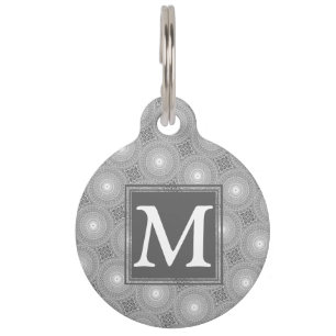 Monogram grey circles pattern pet tag