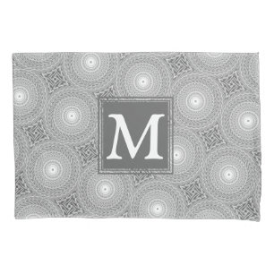 Monogram grey circles pattern pillowcase