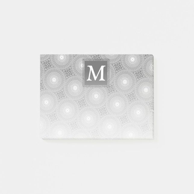 Monogram grey circles pattern post-it notes (Front)