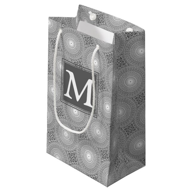 Monogram grey circles pattern small gift bag (Front Angled)