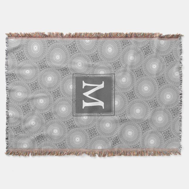 Monogram grey circles pattern throw blanket (Front)