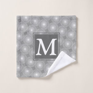 Monogram grey circles pattern wash cloth